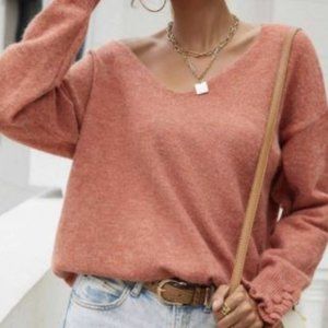Never Without Love Coral V Neck Sweater